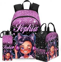 Jaydouble Personalized Backpacks for Girls Backpack and Lunch Box Set Back to School Gifts for Daughter Customized Kids Backpack Casual Unisex School Bags Custom Backpack Shoulders with Name, CASB077