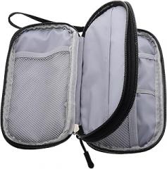 Kisangel Portable Waterproof Electronic Accessories Storage Bag Double Layers Cable Organizer Pouch for Travel Earphones Chargers Cord Storage Black