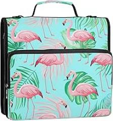 Pink Flamingos Green Leaves Blue 3 Ring Binder Bag with Strap, Zipper Portfolio Organizer Holds 500 Sheets for School or Office