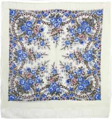 RussianOrnaments Pavlovoposadskiy Platok Women's Russian Wool Shawl With Silk Fringes 50x50