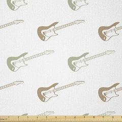 Ambesonne Music Fabric by The Yard, Diagonally Designed Electronic Guitar Silhouettes on a Plain Background, Stretch Knit Fabric for Clothing Sewing and Arts Crafts, 2 Yards, Camel White and Green