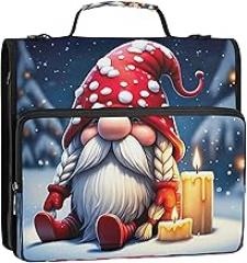 Cute Gnome Winter Christmas 3 Ring Binders 1 1/2 Inch D Ring Zipper Binder Organizer Binder with Shoulder Strap for School Multi Pockets Large Portfolio Folder