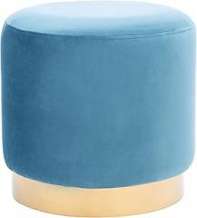 SAFAVIEH Home Collection Abrea Denim Blue Velvet and Black Round Ottoman