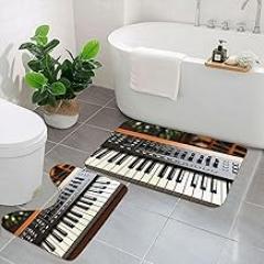 Bathroom Rugs Sets 2 Piece Bath Mat Soft Absorbent Microfiber Bath Rugs and U-Shaped Contour Toilet Rug Non-Slip Bath Carpet Electronic Keyboard Floor Mats for Bathroom