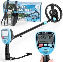 Metal Detector for Kids – Cordless Metal Detector with Waterproof Coil, Adjustable Length, 3-Prong Hand Rake & Trowel to Detect Small Objects up to 4” Deep & Large Objects up to 3ft Deep