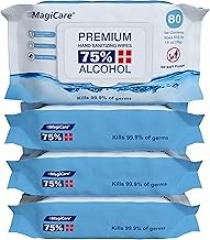 MagiCare 75% Large Alcohol Wipes (4-80ct Packs, 320pcs) - Alcohol Hand Sanitizer Wipes, Premium - Unscented Hand Wipe, Sanitizing Wipe - Travel, Home, Classroom, Camping - Soft Packs