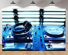 9x6ft DJ Equipment Backdrop with Turntables Headphones Electronic Lights Background for Hiphop Electronic Music Nightclub Birthday Party Event Decor Photo Studio Props