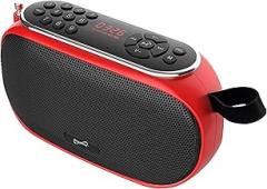Supersonic SC-1444BT Portable Bluetooth Speaker with Hands-Free Calling, LED Clock Display, FM Radio, USB & Micro SD, Rechargeable Battery, Recording, Repeat & Memory Features (Red)