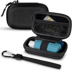 Inhaler Case, Hard Shell Protective Travel Carrying Case, Fits Standard Rescue & New Albuterol Inhaler Devices Up to 4 Inches, Device Not Included, Black