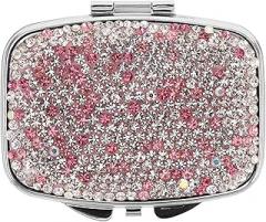 Milisten Portable Mini Pill Organizer with Airtight Compartments, Rhinestone Travel Medicine Box for Daily Vitamin and Storage, Pink Compact Pill Case for Pocket and Purse
