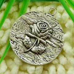 24 Pcs Tibetan Rose Round DIY Jewelry Making Beads - 44X37MM, Hypoallergenic Alloy Craft Supplies Personalized Accessories