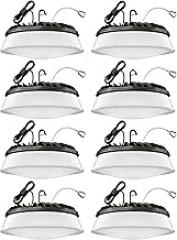 200W 8 Pack UFO LED High Bay Light with Reflector 28,000lm 5000K LED High Bay Lights AC110-277V 5' Cable with Plug Waterproof UFO Lights for Garage Shop Gym Factory