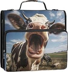 Colorful 1.5 Inch 3 Ring Binders Heavy Duty Funny Vivid Cow Zippered Binder Organizer Storage Portfolio Case with Handle Binder with Shoulder Strap for School