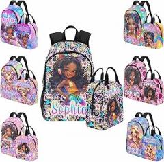 Custom Backpack for Black Girls Personalized Kid Princess Backpack Daypacks and Lunch Box Set with Name for School Kindergarten Custom Back to School BookBag School Bag Gift for African Girl Student
