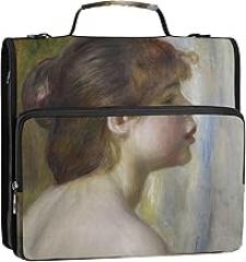 Auguste Renoir Prints Young Woman 1 1/2 Inch 3 Ring Binders D Ring Zippered Binder Organizer School Binder Bag with Shoulder Strap Storage Portfolio Case with Handle