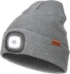 YunTuo LED Beanie with The Light, Unisex USB Rechargeable Headlamp Winter Knitted Cap Gifts for Men Dad Husband Him