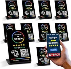 Google Review Stand compatible with Google Reviews - Tap for Instant Reviews - All Phones Compatible - Reusable Smart Tap NFC & QR - Boost Business Reviews - Zappy Fast (Black, 10-Pack)