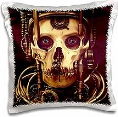 3dRose Dark Fantasy Steampunk Skull and Mechanical, Electronic Gear Art 16x16 inch Pillow Case