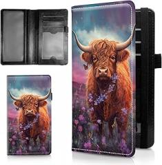 WZCJDHMJ Leather Checkbook Covers for Personal Checkbook Check book Holder Cover Wallets for Women Men,RFID-Blocking Slim Checkbook Cover for Duplicate Checks with Elastic Strap,Cute Highland Cow