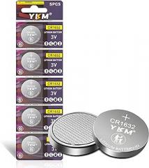 YKM 5 Pack CR1632 Lithium Battery 3V for Car Key Fob Keyless Remote Ring Sensor Battery CR 1632