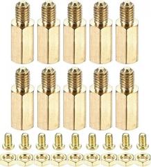 YOKIVE 10 Sets Brass Hex Threaded Spacer Screw Nut Kit, Spacer with Female-Male Thread | Raising The PCB Board, Great for Electronics Industries(M4 11+6mm)