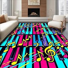 Low Pile Flatwoven Area Rug 2x3, Electronic Keyboard Mosaic with Melody Symbols, Machine Washable, Stain Resistant Indoor Rug for Living Room, Bedroom, Non Slip(Pink, 2x3)