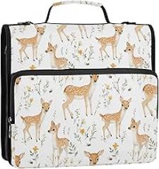 1.5 Inch 3 Rings Binder Zipper with Handle Waterproof Portable Home Travel Safe Storage Bag for School and Office Cute Sika Deer White