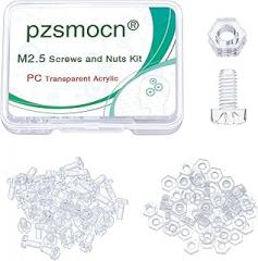 100 Pieces/50 Sets M2.5 * 5 mm PC Transparent Plastic Cross-recessed Round Head Screws and Hexagonal Nuts Kit, Corrosion-Resistant, for DIY, Model and Electronic Product Fixation.