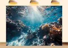 Under The Sea Backdrop Ocean Underwater World Photography Background Depicting Fish and Coral for Electronic Dance 4X4ft Fabric