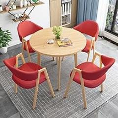 Negotiation Table, Business Table and Chair Combination, Small Space Dining Table Set for 4, Meetings Small Round Tables Office Conference Tables, for Lounge(Red)