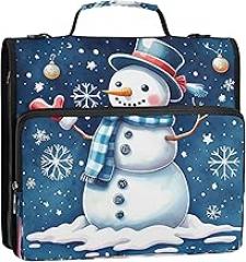 3 Ring Binders 1.5 Inch D Ring Cute Snowman Blue White Winter Zippered Binder Organizer Middle School Binder Bag with Strap Fun Storage Portfolio Folder with Handle