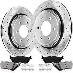 Rear Drilled and Slotted Brake Pads and Rotors Kit Ceramic Automotive Replacement Brake Kits Vented 13.23 Inch Compatible for F150 2.7L 3.5L 5.0L 2015-2017 w/Electronic Parking Brake (10 Pcs)