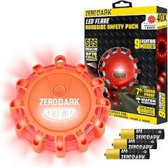 ZeroDark Road Flares LED Flashing Warning Light Emergency Roadside Safety Disc Highlights With Magnetic Base & Hook For Vehicles & Boat 1Pack