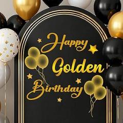 Happy Golden Birthday Decal Sign for Arch Backdrop, Older Wiser Hotter Party Decorations, It's My Golden Birthday Party Supplies, Funny Birthday Wall Decoration Arch Backdrop Decal Sign Gold