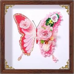 Eternal Rose Butterfly Shadow Box Frame, 12x12 Handmade with Real Preserved Flowers - Floral Wall Art & Romantic Keepsake Gift for Women, Wife, Mom, Valentine’s Day, Anniversary (Pink)