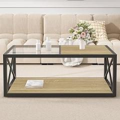 Modern Industrial Coffee Table Featuring Tempered Glass Top and Wood MDF for Contemporary Interiors