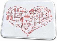 3dRose Bathroom Bath Rug Mat - Red Heart Made of Electronic Circuitry Symbols. Funny Gift for Anyone Alexis Design - Electronics