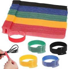 POPETPOP Reusable Cable Ties and Cord Organizer Straps, 100Pcs 150Mm Multi-Color (Black, Red, Yellow, Blue, Green) Wire Management for Electronics and Office Cord Holder