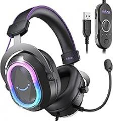 FIFINE Wired USB Gaming Headset: 7.1 Surround Sound - Vibrant Customizable RGB - Game/Chat Balance, Gamer Headphone with Noise Canceling Mic for PC, PS5/PS4, Laptop, Mac - AmpliGame H13BP