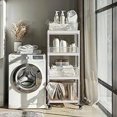 Dreamwear MK-AKT24NCAWH Rack, Shelf, 4 Tiers, Medium Casters, Heavy Duty, Load Capacity 242.0 lbs (110 kg), Shelf, Caster Set, Width 24.0 x Depth 16.1 x Height 50.4 inches (61 x 41 x 128 cm), Metal &