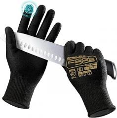 COOLJOB A3 Cut Resistant Fishing Gloves for Men, Touchscreen Safety Work Gloves with Grip Nitrile, Knife Proof Anti-slip Dexterous Rubber Gloves for Glass Handling Wood Carving, Black, Large, 1 Pair