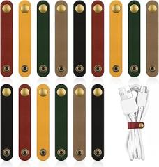15pcs Leather Cord Organizer, Portable Phone Charger Cord Organizer, Multiple Colors Electronic Cord Storage Snap Strap for Earphone Winder USB Charging Cord, Stocking Stuffers for Men Gifts Leather.