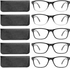 Reading Glasses Blue Light Blocking, Computer Glasses for Women Men, Fashion Square Eyeglasses 5 Pairs (Black, +1.25)