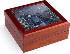 3dRose Blue computer chip macro photography - microchip - motherboard electronics circuits - tech geek nerd, Jewelry Box jb-161560-1