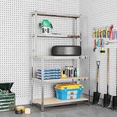 Tidyard 5-Layer Work Table with Storage Shelves Engineered Wood Steel Display Rack Organizer for Kitchen, Bathroom, Warehouse, Basement, Garage 39.4 x 7.9/19.7 x 70.9 Inches (L x W x H)