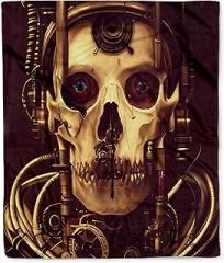 3dRose Dark Fantasy Steampunk Skull and Mechanical, Electronic Gear Art Silktouch Minky Blanket