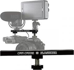 6 Inch Cold Shoe Extension Bracket - Dual Sided Camera Flash Mount with D-Flashner Adapter by Cam Caddie - Black