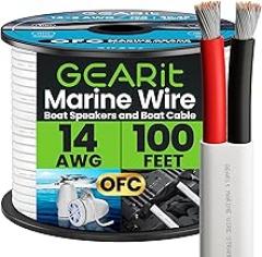 GEARit Marine Wire 14 Gauge 14/2 AWG (100 Feet), Duplex Marine Grade Tinned Copper, Red & Black 2-Conductor Electrical Cable, Oxygen-Free, Insulated for Boat, RV, Camper, Trailer, Automotive