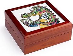 3dRose, Funny Cool Alligator Reading with electronic reader Book Graffiti, Jewelry Box 5.5x5.5 inch with 4 inch tile