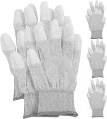 Didiseaon Anti-Static Protection Gloves with Carbon Fiber PU Coated Fingertips, Non-Slip Palm Work Gloves for Electronics and Cleanroom Use, 5 Pairs (Large, 21.6 CM)